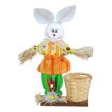 Cesta De Bambú Con Forma De Conejito De Paja De Pascua, Ador