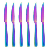 Keiwhsly Rainbow - Juego De 6 Cuchillos Dentados Para Carne,