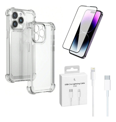 Funda Antishock Para iPhone+vidrio 9d+cable Usb