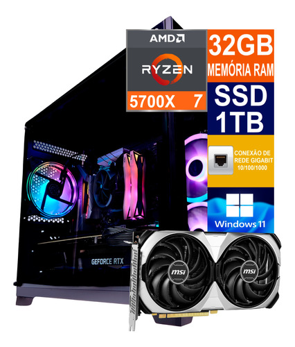 Pc Gamer Cpu Ryzen 7 5700x Ssd 1tb, 32gb Ddr4 Rtx 4070 12gb