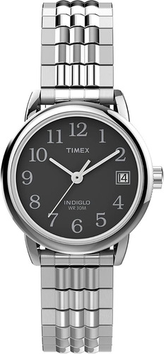 Reloj Mujer Timex Con Luz Indiglo 25 Mm Wr 30m Tw2v467009j Color De La Correa Plateado Color Del Bisel Plateado Color Del Fondo Negro