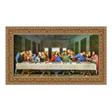 Quadro Santa Ceia Grande Com Vidro Moldura Classica 114x64cm Cor Da Armação Dourada