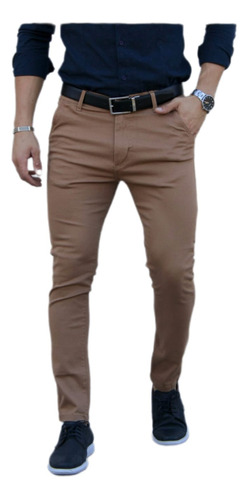 Pantalon Corte Chino Gabardina Elastizada Hombre Chupin