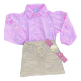 Camisa Bordada Country Saia E Cinto Infantil Conjunto Menina