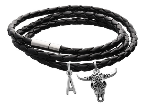 Pulsera Brazalete Collar Dije Cráneo Toro Gótico Dark Letra