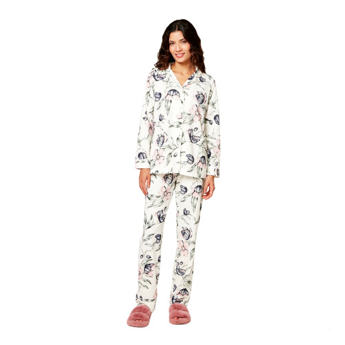 Pijama Feminino De Frio Americano Flanelado Inverno Longo 