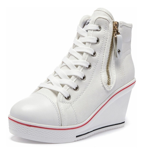 Zapatos Para Mujer Casual Plataforma Lona Tenis Con Tacones