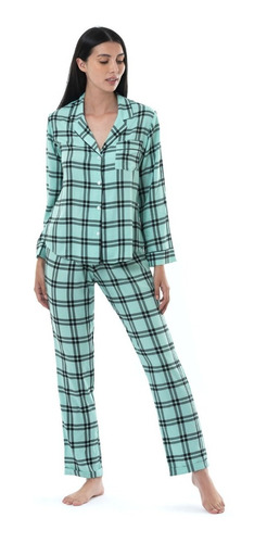 Pijama Mujer Cuadros Verde Menta - Noite