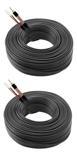 2 Cabos Coaxiais Cftv 4mm Bip. Blindado 90% Malha 100m Cada