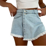 Skort Short Pollera Jean Denim Rigido Mujer