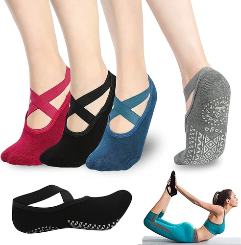 4 Pares Calcetines De Yoga, Calcetines Antideslizantes Yoga