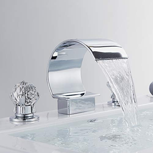 Grifo Lavabo Cascada Fuz 3 Hoyos 2 Pomos Cristal, Cromado