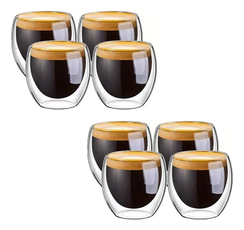 Set 8 Tazas Espresso Doble Pared 250ml Frio, Caliente