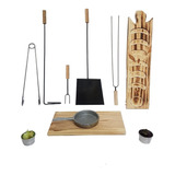 Juego Asador X10 Accesorios Kit Palita Atizador Provoletera