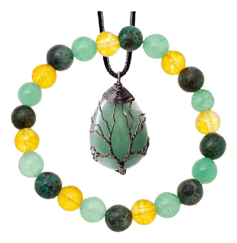 Collar Cuarzo Piedra Natural Del Árbol De La Vida Y Pulsera