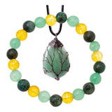 Collar Cuarzo Piedra Natural Del Árbol De La Vida Y Pulsera