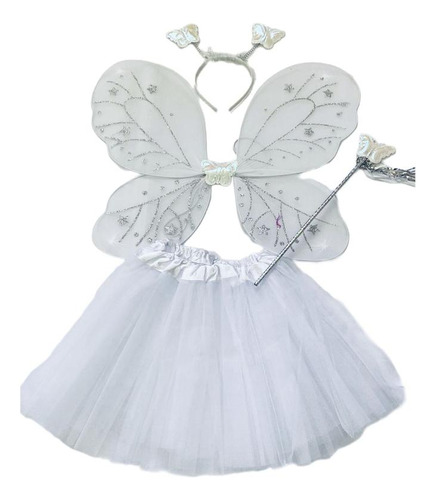 Kit Fantasia Borboleta Infantil Saia Tutu Asa Tiara Varinha