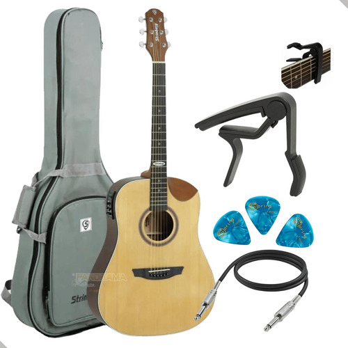 Kit Violão Aço Eletrico Strinberg Sd201hc Ns Natural C/bag