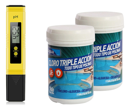 Cloro Piscina Tripleaccion 2kilos + Mide Ph Digital Premium