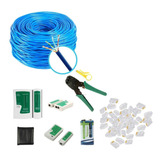 Kit 50m Cabo Rede +20 Rj45 + Alicate + Testador Cabo+bateria