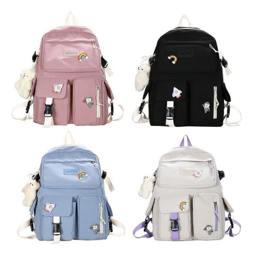 Mochila Impermeável Mujer 17 Pulgadas Kawaii Coreano Negro