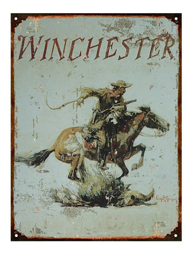 Cartel De Chapa Publicidad Antigua Armas Winchester L686