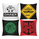 4 Capas Almofada 45x45 Decoração Geek Gamer Joystick Retro