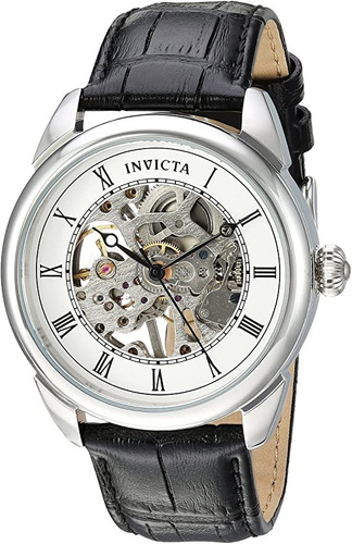 Reloj Mecánico Invicta 23533 Para Hombre, Cuero, Acero Color De La Correa Negro Color Del Bisel Plateado Color Del Fondo Blanco