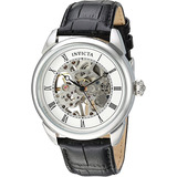 Reloj Mecánico Invicta 23533 Para Hombre, Cuero, Acero Color De La Correa Negro Color Del Bisel Plateado Color Del Fondo Blanco