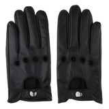 Hombres Retro Negro De Cuero Real Guantes De Conducción