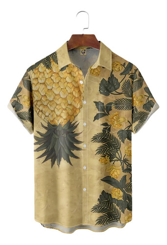 Hjb Camisa Hawaiana Unisex Amarilla Piña, Camisa De Playa