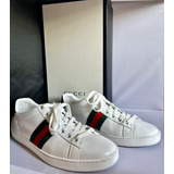 Tenis Gucci Ace Zapatos De Cocodrilo De Cuero Blanco 