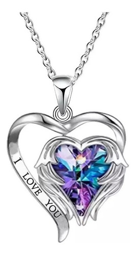 Collar Mujer Corazon Alas Gema Tornasol Te Amo I Love You