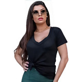 Blusa Feminina Preta Camiseta Podrinha Lisa Basica T Shirt