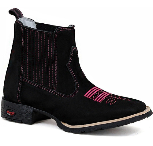 Bota Botina Feminino Texana Bico Quadrado Couro Cano Curto