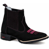 Bota Botina Feminino Texana Bico Quadrado Couro Cano Curto