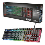 Teclado Gamer Trust Azor Gxt 835 Qwerty Inglés Color Negro Con Luz Rgb