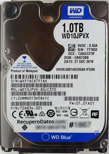 Disco Wd10jpvx-60jc3t0 1000gb Sata - 2952 Recuperodatos