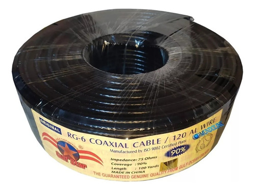 Cable Coaxial Negro Rg6 Rollo 100 Mt Parabolica Tv Chipa Tdt