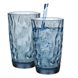 6 Vasos Vidrio De Agua Azules Diamond Bormioli Italia 470ml