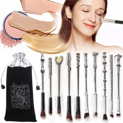 Set De 10 Brochas Maquillaje Mango De Metal Harry Potter