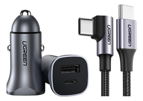 Ugreen Cargador Rápido Para Coche 30w + Cable Usb-c 2.0 3a 