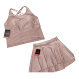 Conjunto Deportivo Falda Short Y Top Rosa Licra Colombiana 