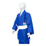 Kimono Judo Jiu Jitsu Liso Azul Tradicional + Faixa Brinde
