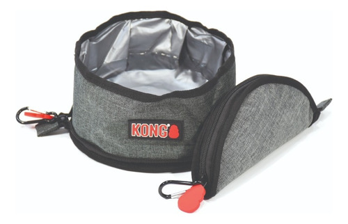 Kong Plato Plegable Portatil 2litros Para Perros Viaje Paseo Color Gris