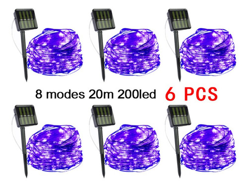 6 Uds 8 Modos Barra De Luz Solar Navideña Impermeable 20m