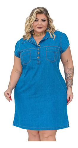 Vestido Jeans Plus Size Feminino Sem Lycra Moda Maior Casual