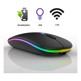 Mouse Sem Fio Recarregável Wireles Optico Led Rgb Preto