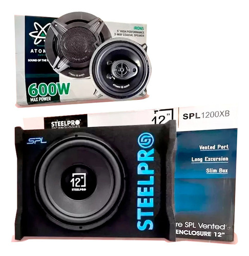 Woofer 12 Amplificado Steelpro + Bocinas 5 Pulgadas Atomic