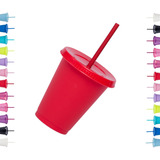 60 Vasos Reusables Con Popote Para Bebida Fría Mini 16 Oz